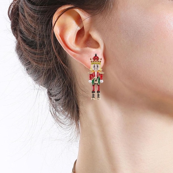 14k Nutcracker Christmas Earrings - Picture 4 of 9